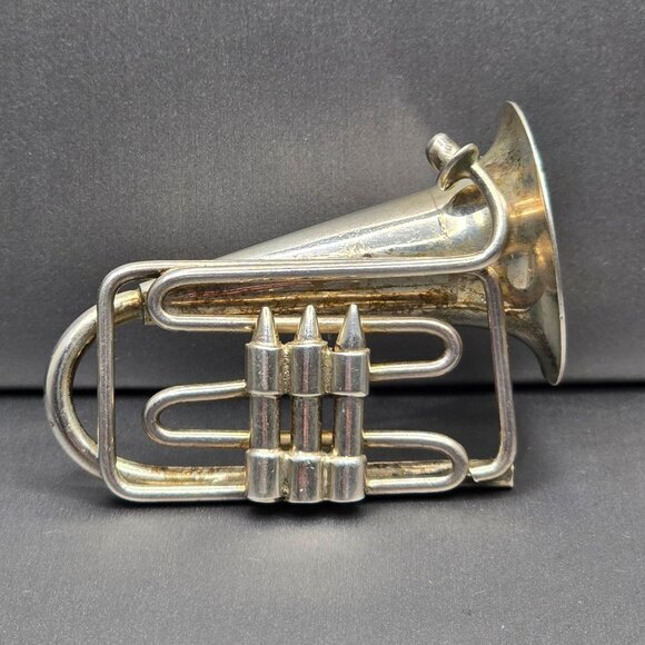 Taxco Jewelry - Vintage Taxco Sterling Silver French Horn Brooch Mexican Tuba Musical Pin TC-48